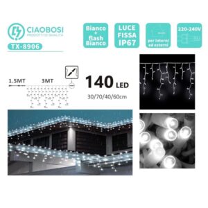 Tenda Sfalsata 140 Led 3mt Bianco Freddo Con Flash